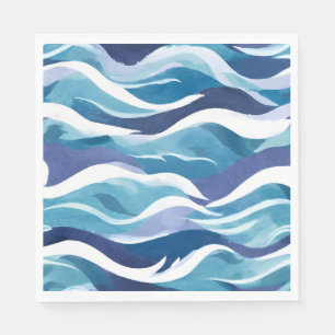 Blauwe Oceaangolven   Modern Simplistisch Aquarel  Servet