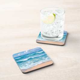 Blauwe Oceaangolven | Strand Zee Aquarel Bier Onderzetter
