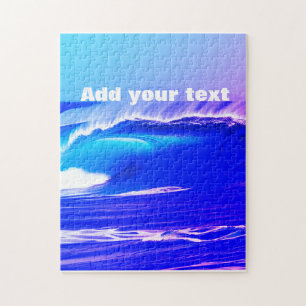 Blauwe oceaangolven voeg je tekst pink water ai ku legpuzzel