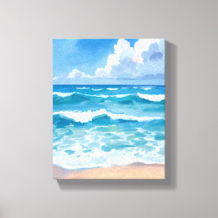 Blauwe Oceaangolven   Waterverfschilderij van stra Canvas Afdruk
