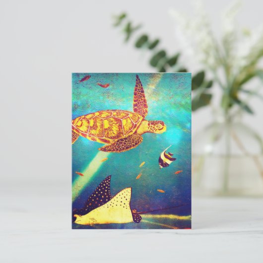 Blauwe oceaankleurig Zee schilderen Briefkaart (Staand voorkant)