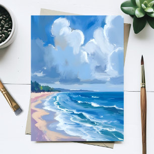 Blauwe Oceaankust Aquarel Schilderij Briefkaart