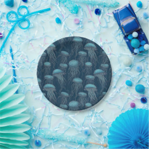 Blauwe oceaankwal papieren bordje