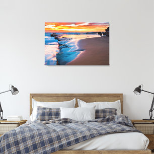 Blauwe oceaanolie schilderend printpapier canvas afdruk