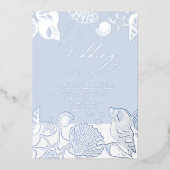 Blauwe Oceaanschelpen Echt Folie Trouw Uitnodiging (Voorkant)