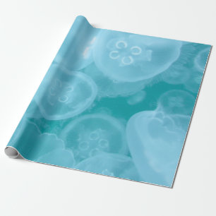 Blauwe oceaantransparant kwallen verpakkingspapier cadeaupapier
