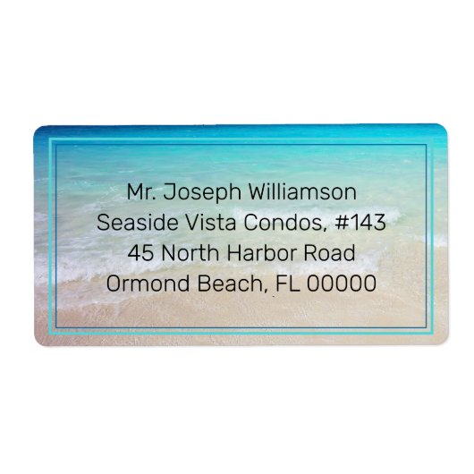 Blauwe Ocean Beach Zand Printed Text Shipping Labe Etiket (Voorkant)