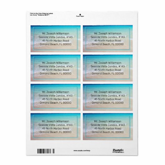 Blauwe Ocean Beach Zand Printed Text Shipping Labe Etiket (Full Sheet)