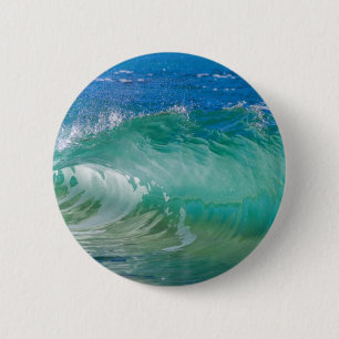 Blauwe Ocean Summer Beach Waves Ronde Button 5,7 Cm