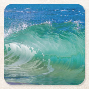 Blauwe Ocean Summer Beach Waves Vierkante Kartonnen Onderzetter