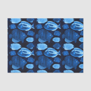 Blauwe Oceerif Waterverf Vispatroon Tissuepapier