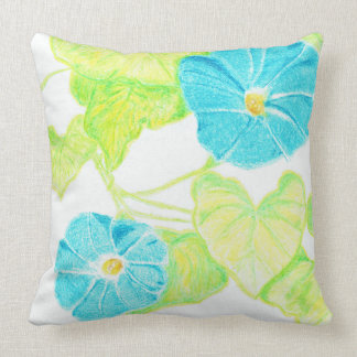 Blauwe ochtendglorie (met lederen detail achteraan kussen