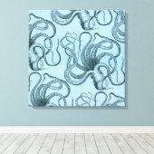 Blauwe octopus canvas afdruk (Insitu (Houten vloer))