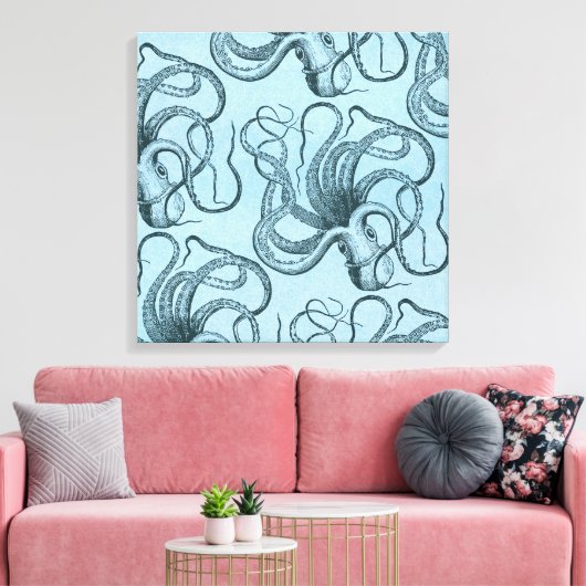 Blauwe octopus canvas afdruk (Insitu (Woonkamer))