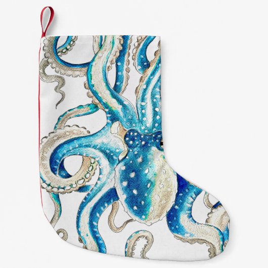 Blauwe octopus Comic Style Kleine Kerstsok (Voorkant)