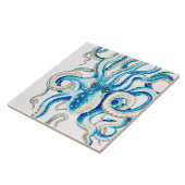 Blauwe octopus Comic Style Tegeltje (Zijkant)