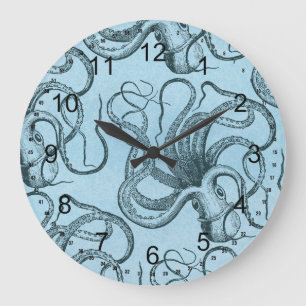 Blauwe octopus grote klok