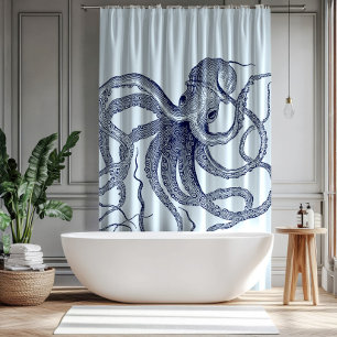 Blauwe Octopus Illustratie Douchegordijn