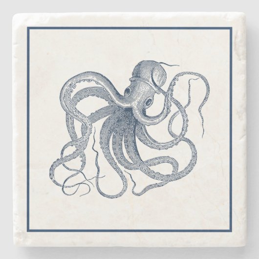 Blauwe  octopus illustratie stenen onderzetter (Voorkant)