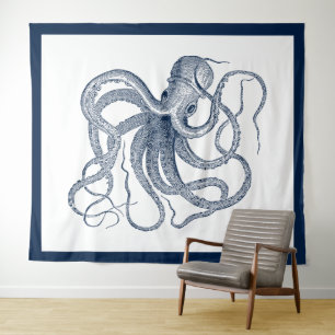 Blauwe octopus illustratie tapestry wandkleed