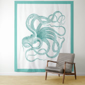 Blauwe octopus-illustratie van Turquoise Wandkleed (In situ)