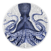Blauwe octopus keramische knop (Voorkant)