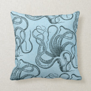 Blauwe octopus kussen