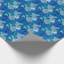Blauwe Octopus met Strik Inpakpapier