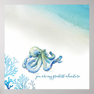 Blauwe Octopus Muurkunst voor Kinderkamer Poster