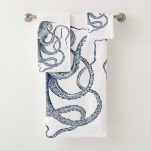 Blauwe octopus nautical illustratie bad handdoek