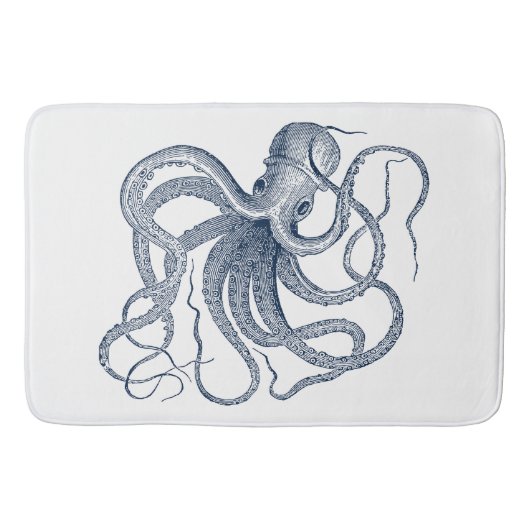 Blauwe octopus nautical illustratie badmat (Voorkant)