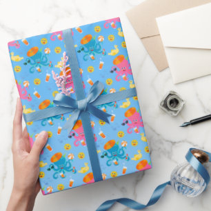 Blauwe Octopus Onder Zee Jongens Verjaardagsfeest Cadeaupapier