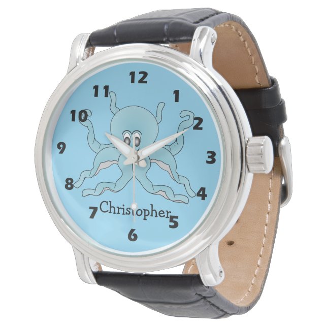 Blauwe Octopus Ontwerp Horloge (Gekanteld)