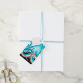 Blauwe octopus op witte inkt cadeaulabel (Met Touw)