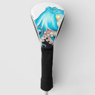 Blauwe octopus op witte inkt golfheadcover