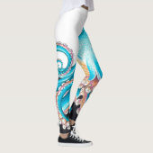 Blauwe octopus op witte inkt leggings (Rechts)