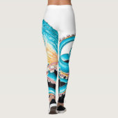 Blauwe octopus op witte inkt leggings (Achterkant)