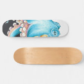 Blauwe octopus op witte inkt skateboard (Horizontaal)