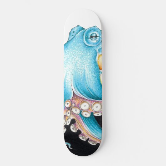 Blauwe octopus op witte inkt skateboard (Voorkant)