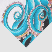 Blauwe octopus op witte inkt tissuepapier (Detail)