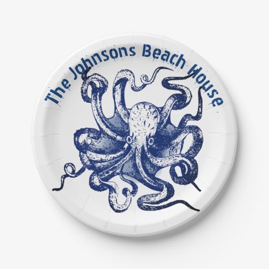 Blauwe octopus papieren bordje (Voorkant)