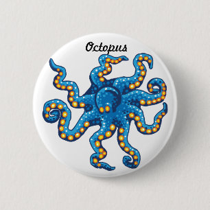 Blauwe octopus pin ronde button 5,7 cm