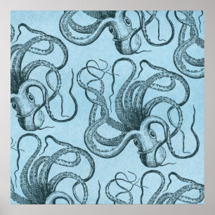 Blauwe octopus poster