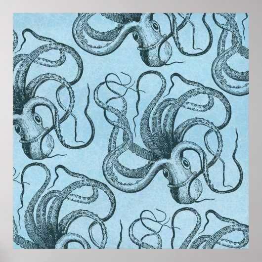 Blauwe octopus poster (Voorkant)