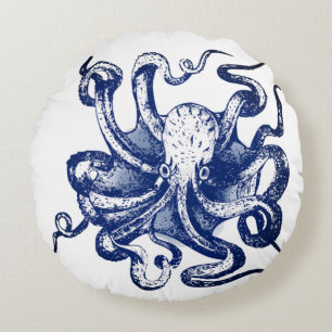 Blauwe octopus rond kussen