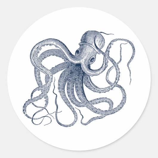 Blauwe octopus ronde sticker (Voorkant)