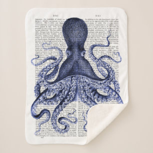 Blauwe octopus sherpa deken