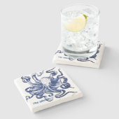 Blauwe octopus stenen onderzetter (Zijkant)