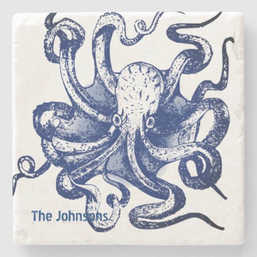 Blauwe octopus stenen onderzetter (Voorkant)