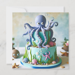 BLAUWE OCTOPUS VERSIERDE KIDS VERJAARDAGSTAART KAART